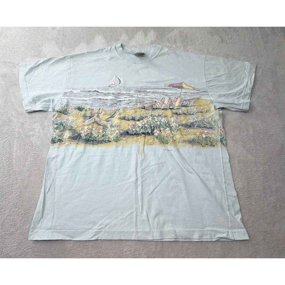 Vintage 90s Art Unlimited Sportswear XXL Graphic T-Shirt. USA. Sailboat, Beach.